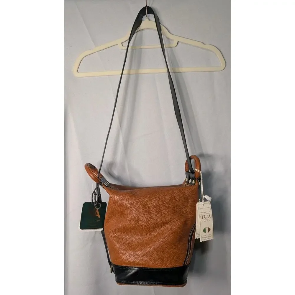 Valentina Convertible Leather Crossbody Shoulder Bag Pebbled Italy New